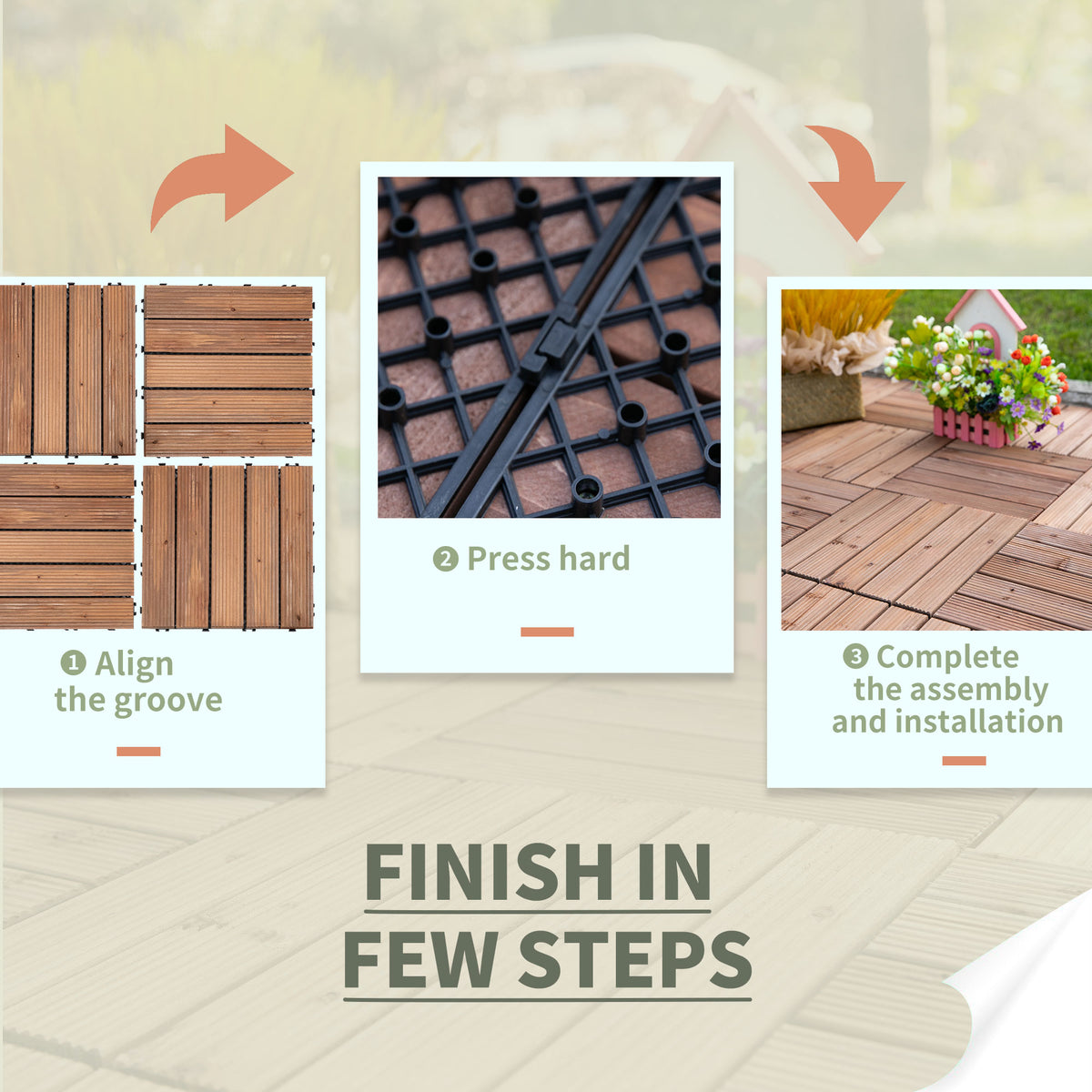 27 Pcs Wood Interlocking Deck Tiles, 12 x 12in Outdoor Flooring Tiles for Indoor and Outdoor Use – view 10