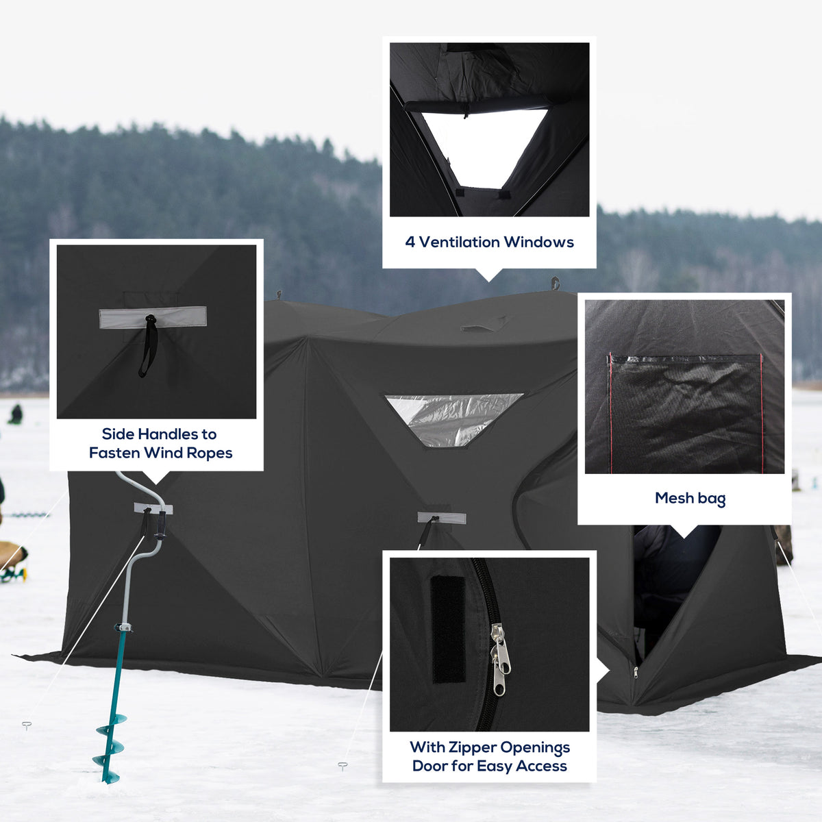 5-8 Person Pop-up Ice Fishing Shelter, Portable Ice Fishing Tent, Blue – view 13