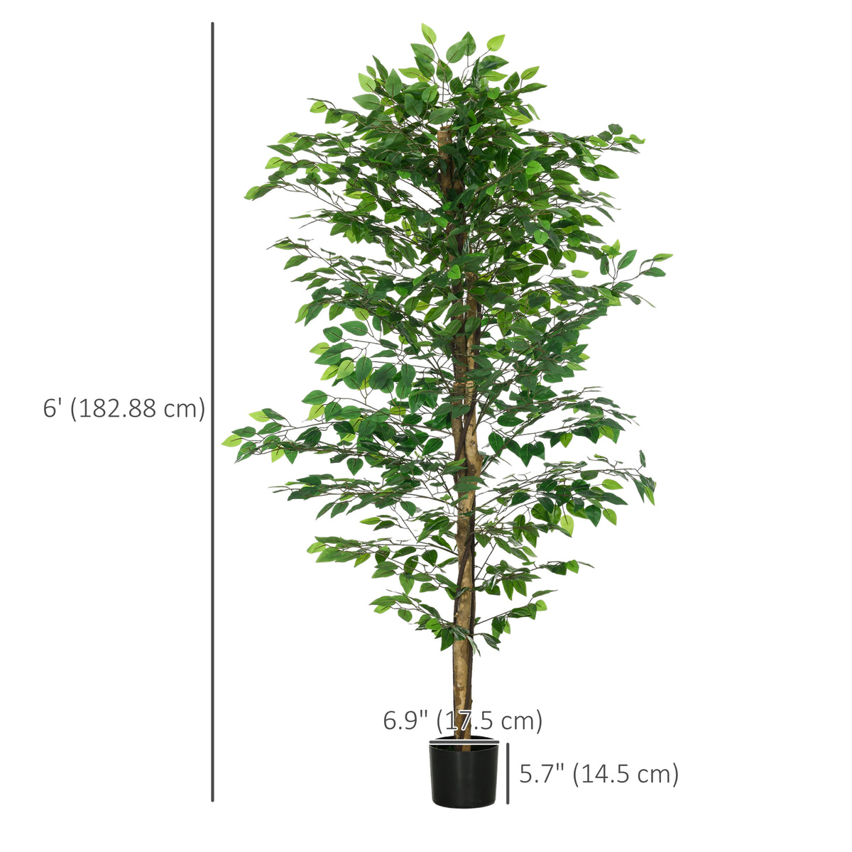 Set of 2 6ft Artificial Trees Ficus, Indoor Fake Plants with Pot, for Home Decor