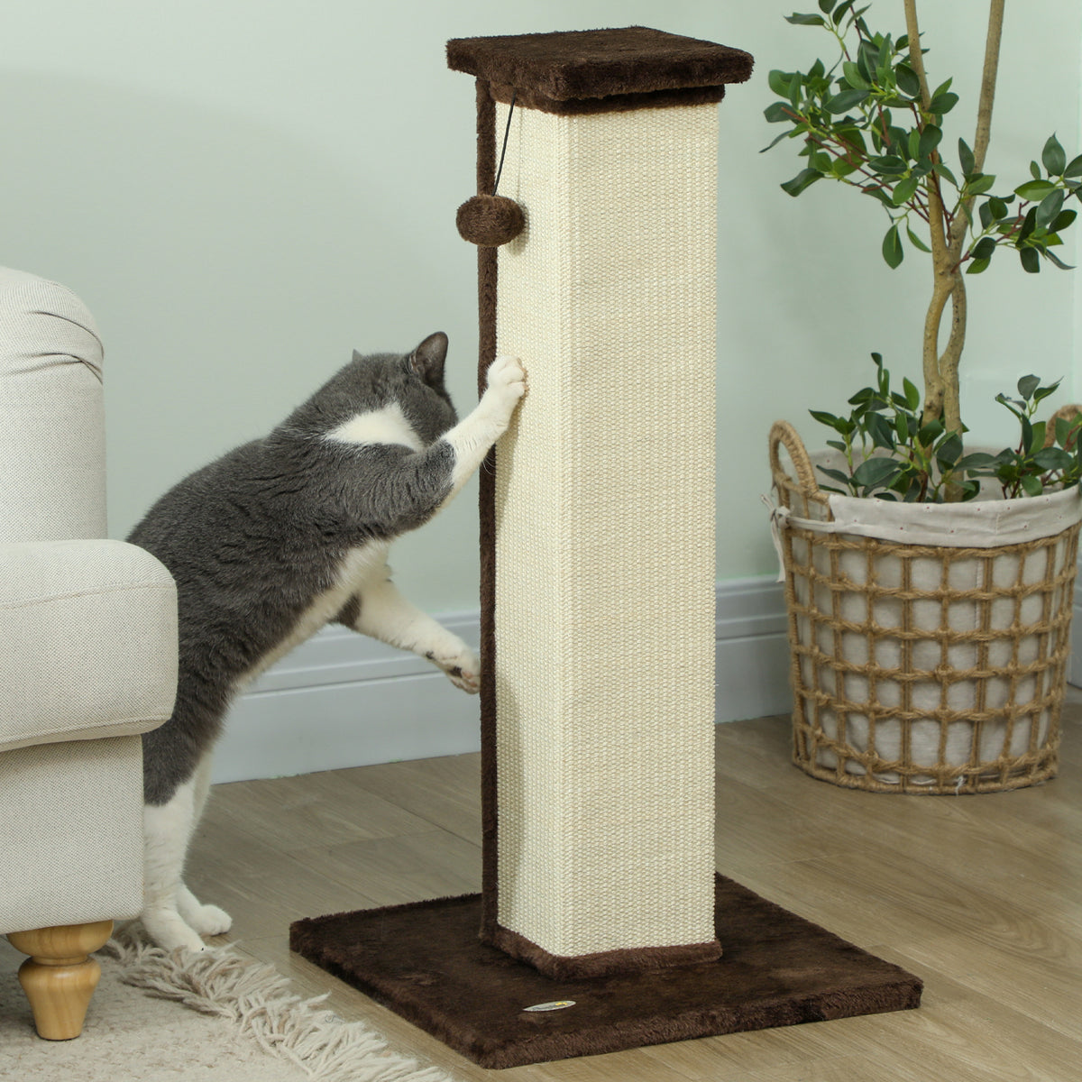 32" Tall Cat Scratching Post for Indoor Cats and Kittens, Sisal Cat Scratcher with Hanging Ball Soft Plush – view 13