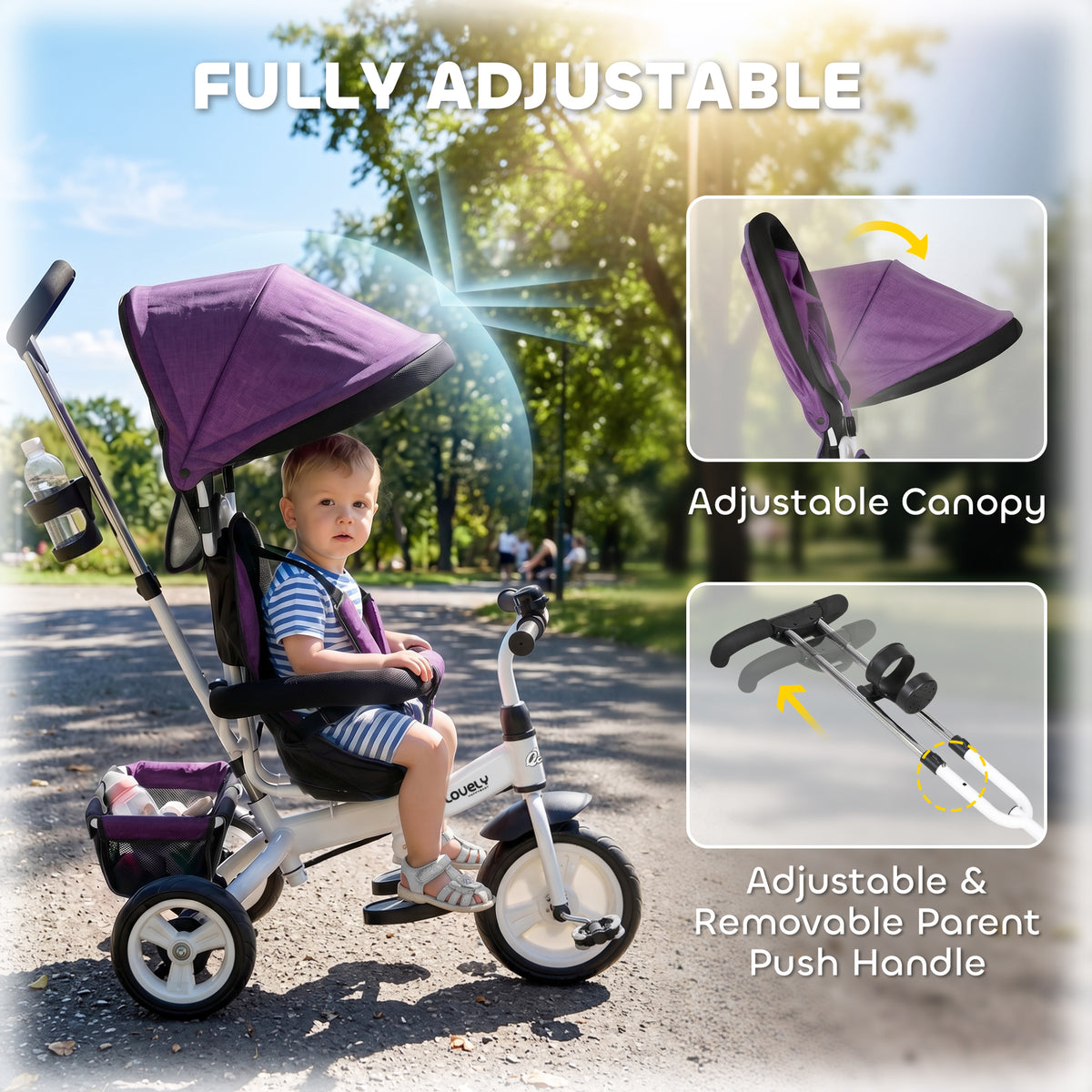 Qaba 6 in 1 Toddler Tricycle Stroller with Basket, Canopy, 5-point Safety Harness, for 12-60 Months