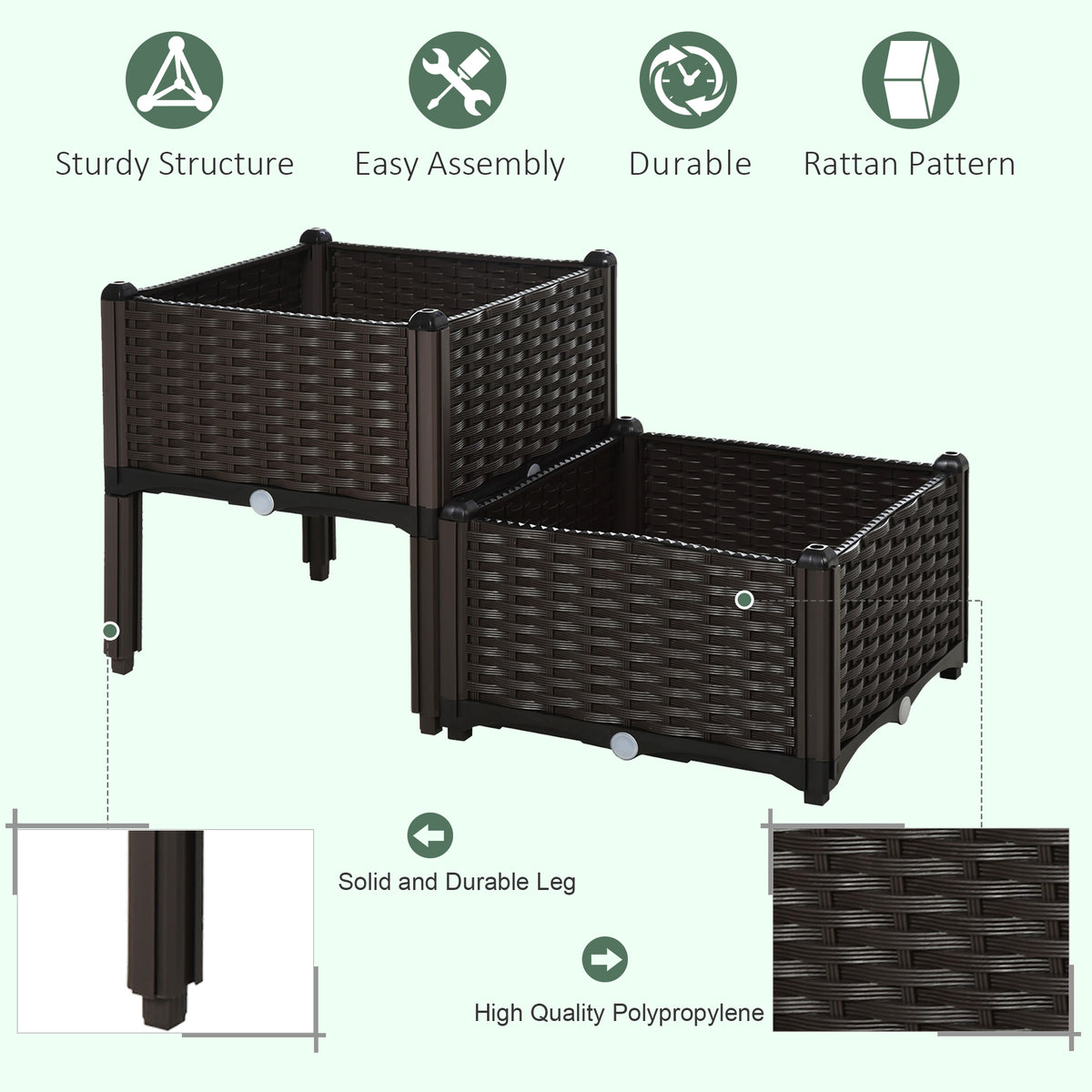 1 Piece Raised Garden Bed PP Raised Flower Bed Vegetable Herb Grow Box Stand Brown – view 13