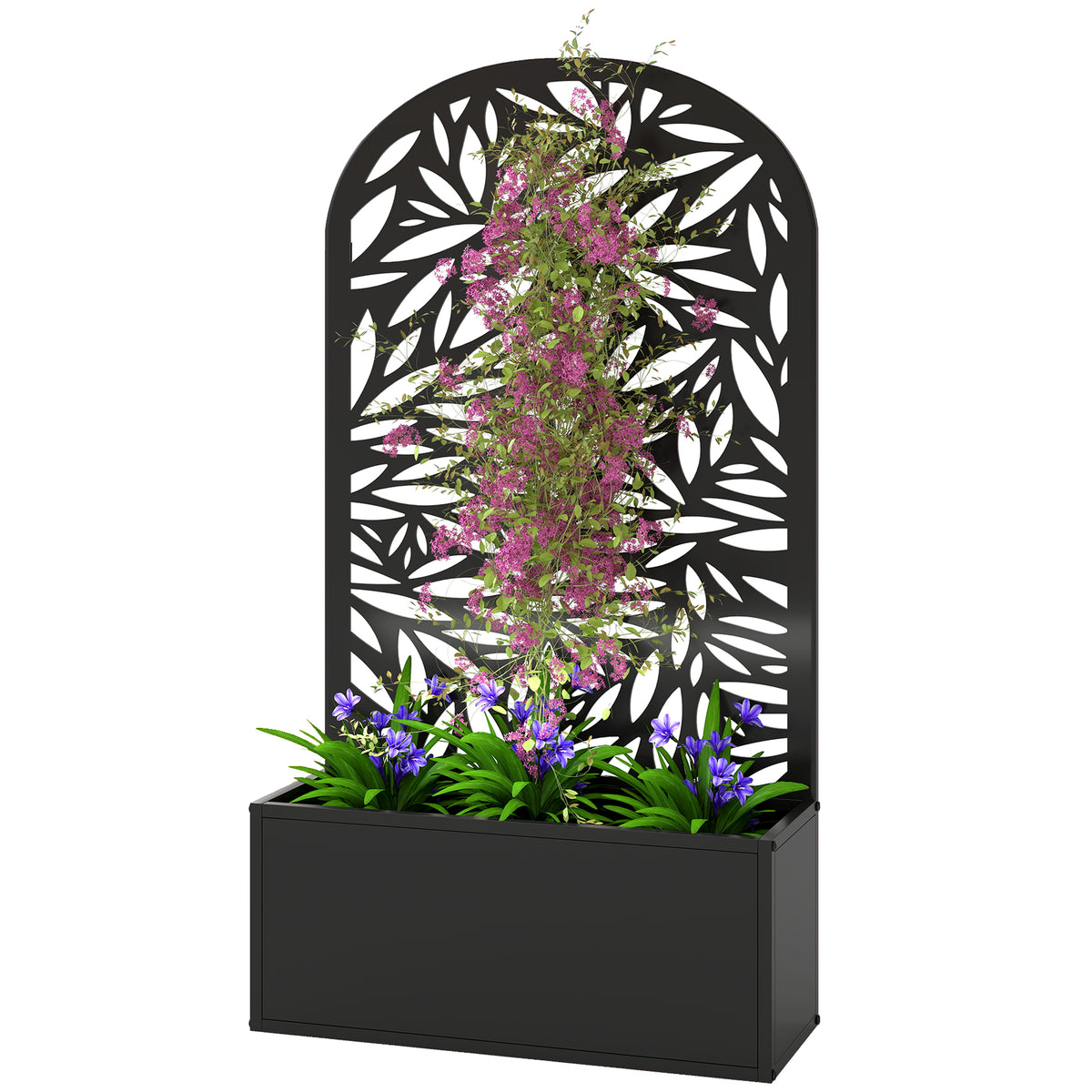 Metal Garden Bed with Trellis for Climbing Plants, Freestanding or Wall Mounted Flower Bed for Garden, Patio, Balcony