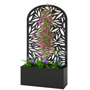 Metal Garden Bed with Trellis for Climbing Plants, Freestanding or Wall Mounted Flower Bed for Garden, Patio, Balcony