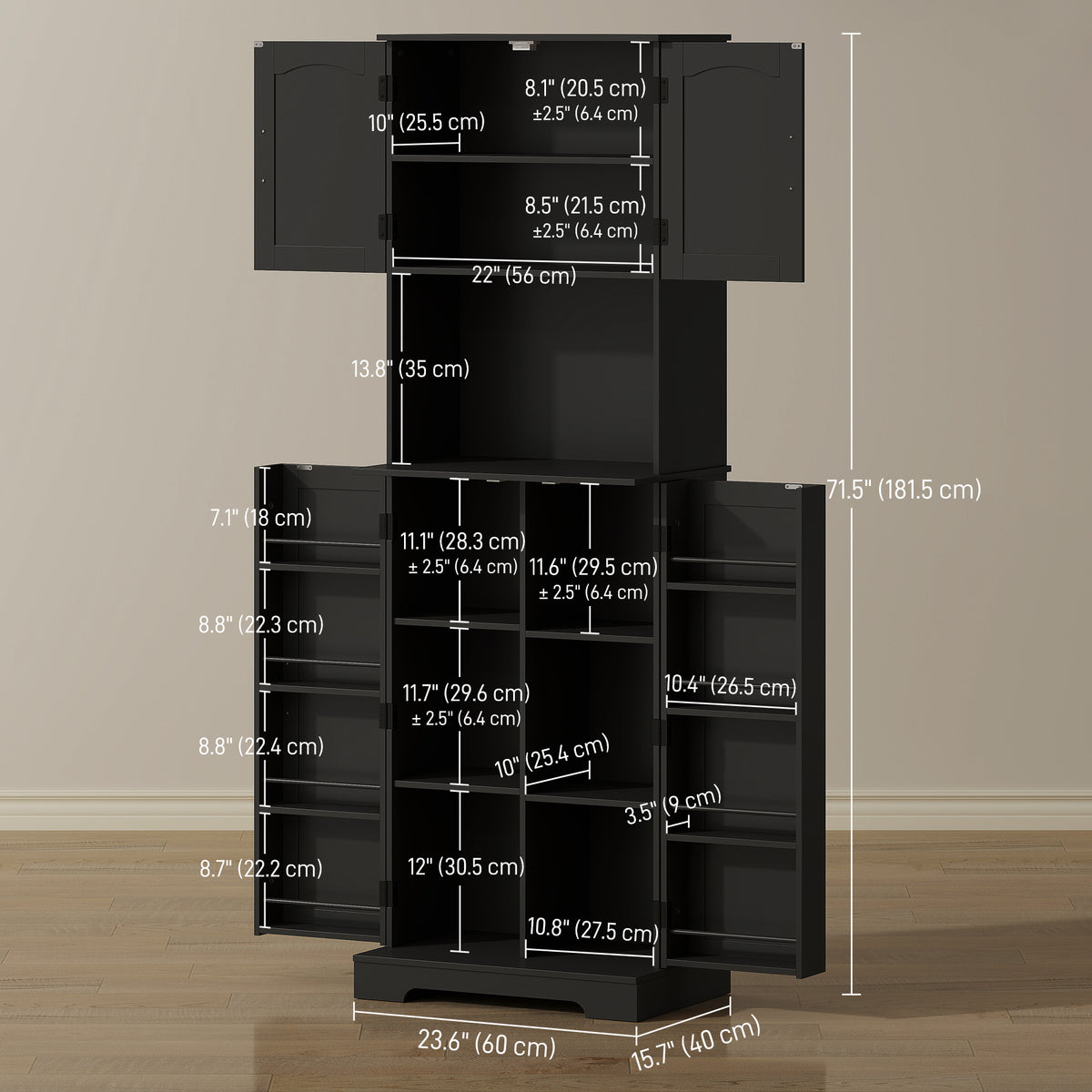 71.5" Tall Pantry Cabinet, Farmhouse Kitchen Storage Cabinet with Adjustable Shelves, 8 Door Spice Racks – view 2