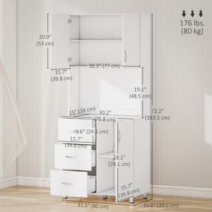 Freestanding Kitchen Buffet with Hutch Storage Organizer with 2 Door Cabinets, 3 Drawers and Open Countertop, Adjustable Shelf for Dining Room Pantry, White