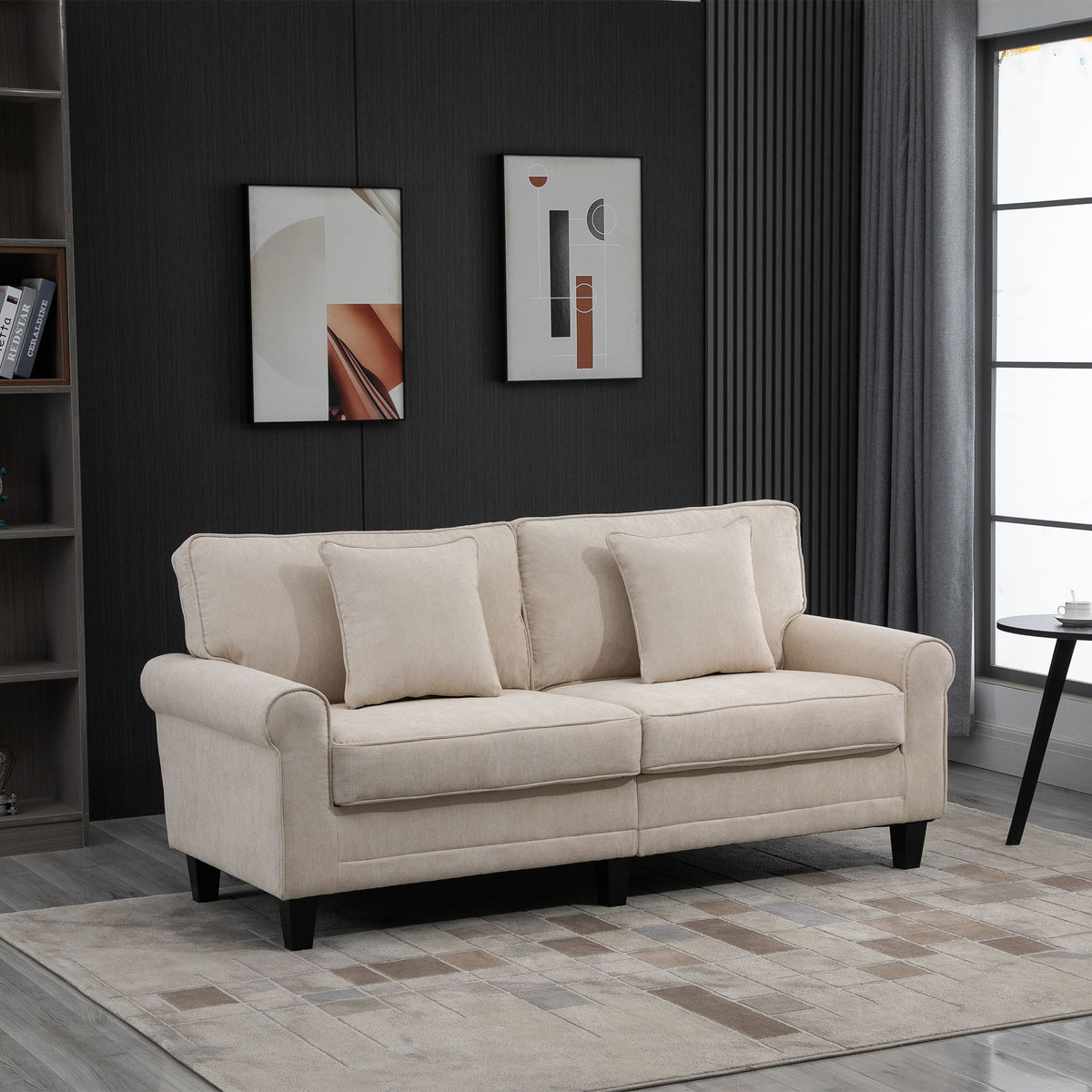Modern 3 Seater Sofa, Corduroy Fabric 3 Seater Couch with Pine Wood Legs and Rolled Armrests for Living – view 7
