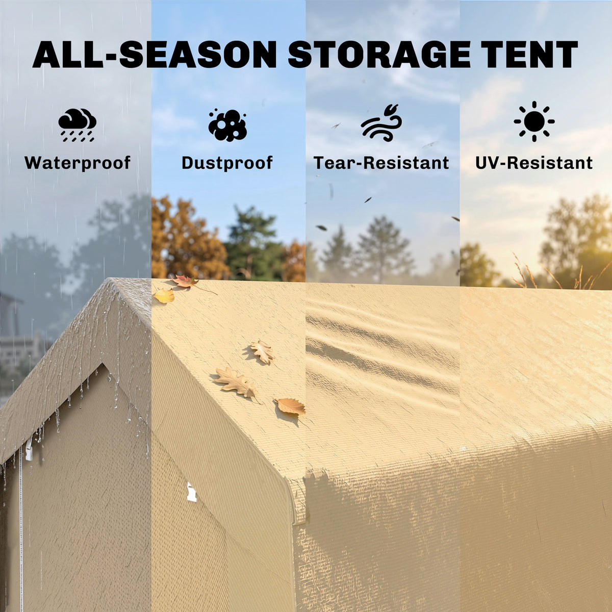 7' x 12' Outdoor Storage Shed Portable Garage with Roll-up Door for Motorcycle, Bike, Garden Tools, Beige – view 3
