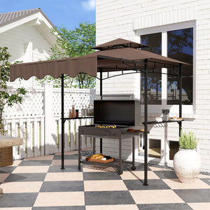 8' x 7.6' Grill Gazebo, Double Tiered Barbecue Grill Gazebo Shelter w/ Side Awning, 2 Side Shelves – view 14