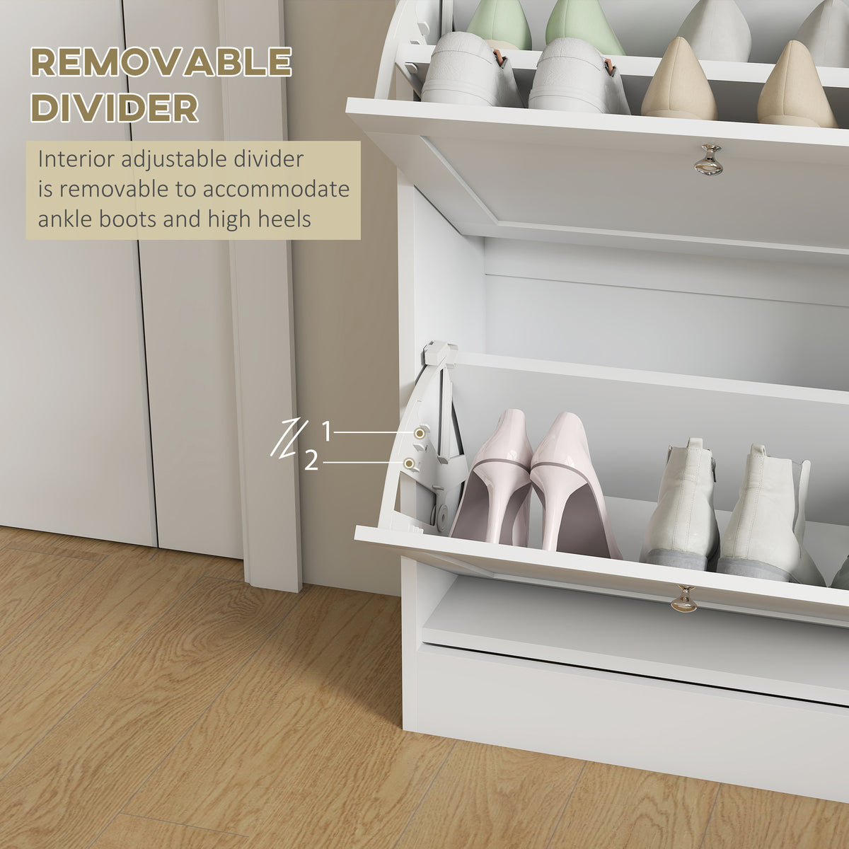 Slim Shoe Storage Cabinet, Modern Shoe Cabinet with 2 Flip Drawers and Adjustable Shelves for 8-12 Pairs – view 12