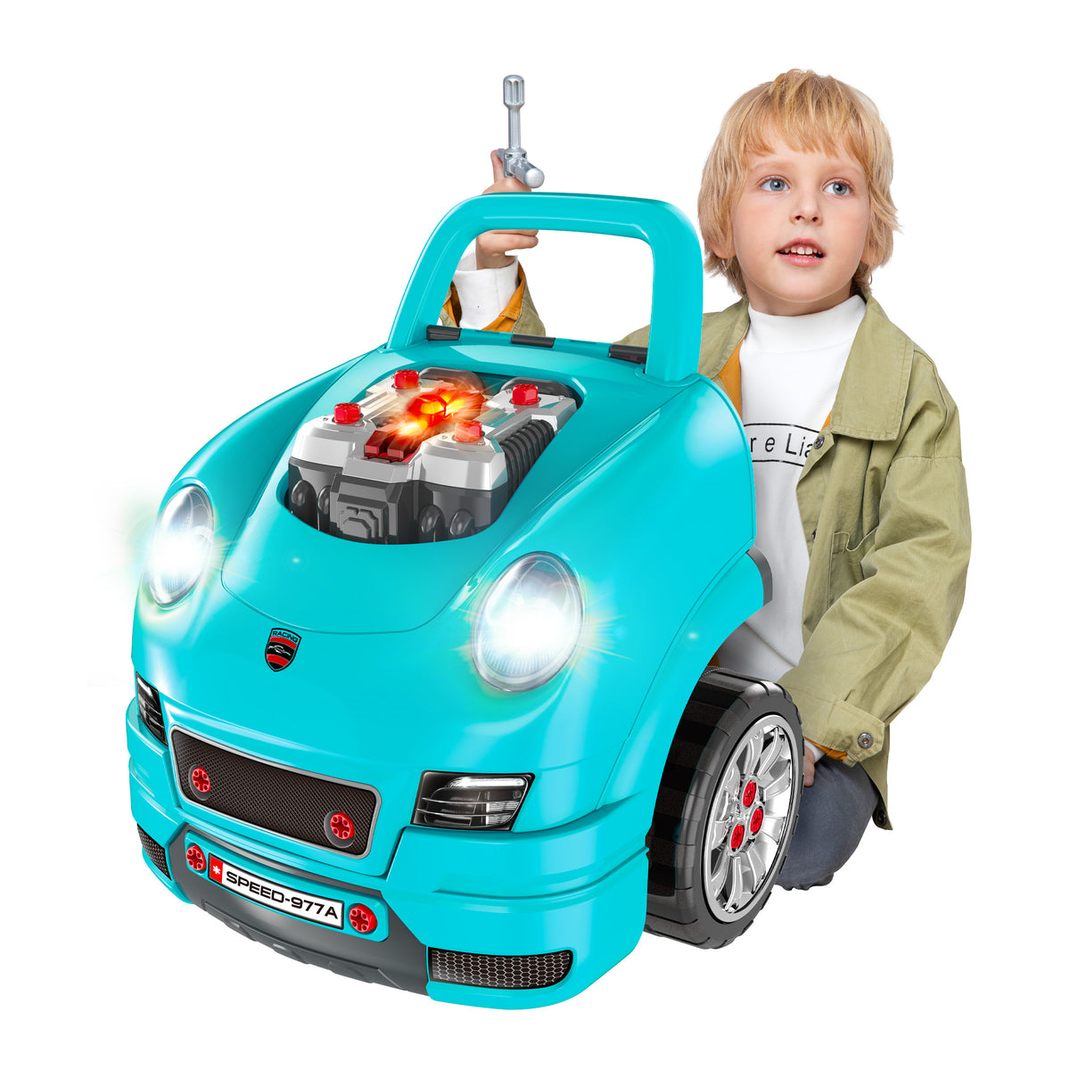 Mechanic Kids Truck Engine Toy Set, Car Service Play Set, Teal
