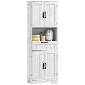 Kitchen Buffet with Hutch, 68" Tall Kitchen Pantry Cabinet with Small Open Counter, 4 Doors, Drawer, White