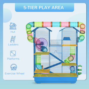 18.5" Hamster Cage, 5 Tiers Small Animal House with Tunnel Tube System, Exercise Wheel, Water Bottle, Blue – view 3