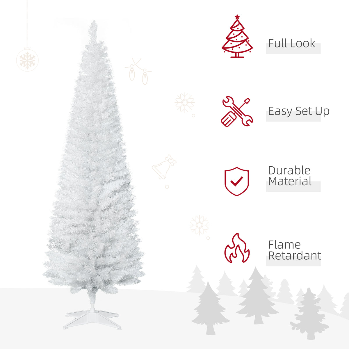 6 FT Christmas Tree Classic Tree Holiday Indoor Decoration, with Stable Plastic Base, White