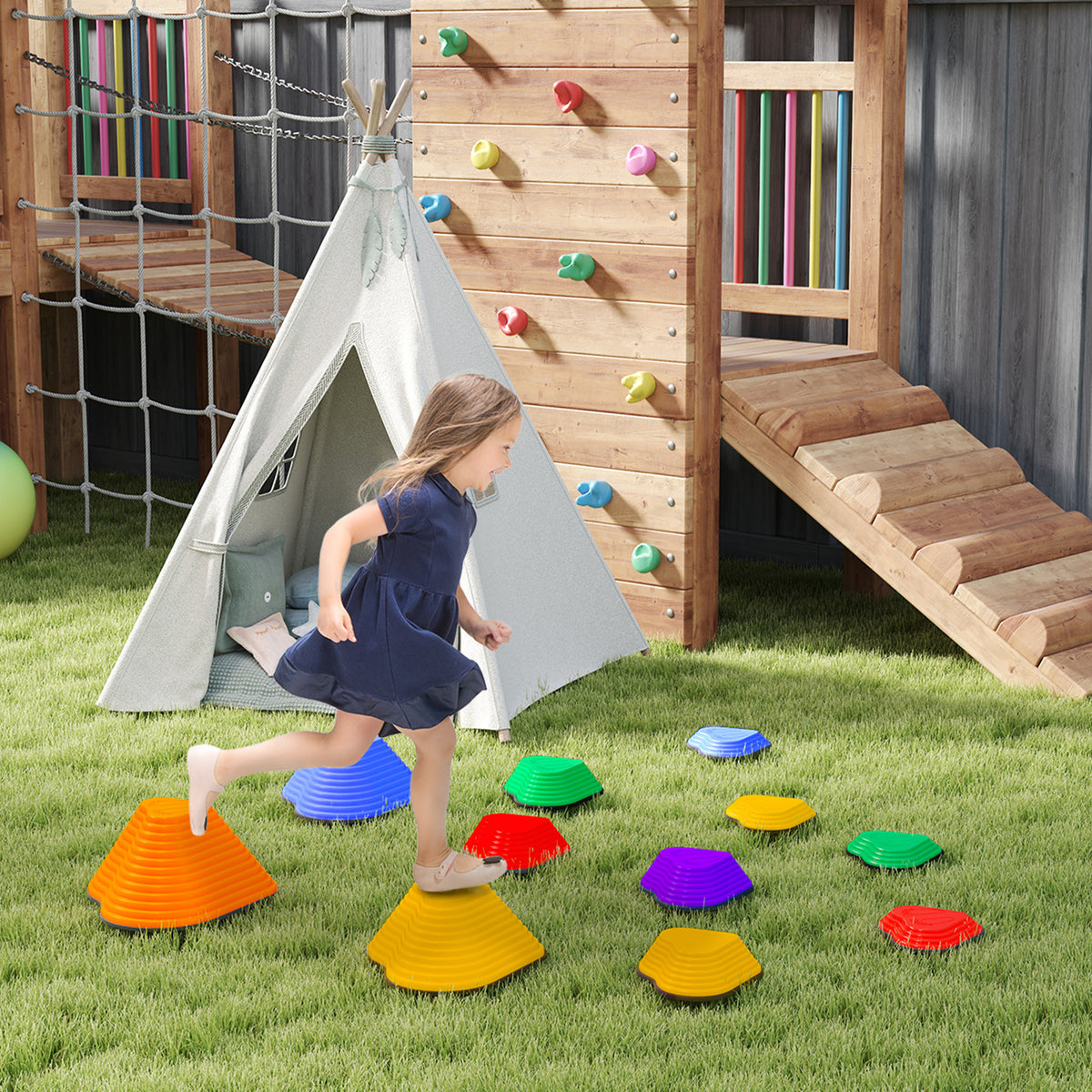 Qaba 6PCs Non-Slip Stackable Kids Stepping Stones, Heart-Shaped