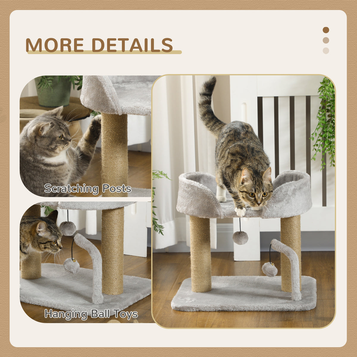 Cat Tower Condo for Indoor Cats, Small Cat Tree with Jute Scratching Posts, Top Perch, Dangling Balls – view 4