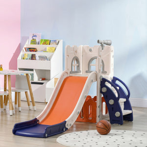 Qaba 5 in 1 Toddler Slide with Basketball Hoop, Climber, Telescope, Storage Basket, for 1-3 Years Kids Indoor Use