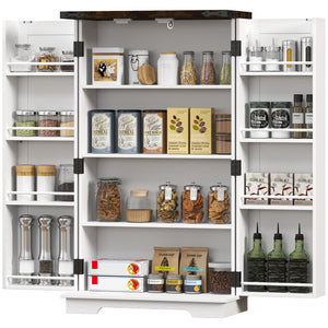 Kitchen Pantry Cabinet with 4-tier Shelving, 6 Spice Racks