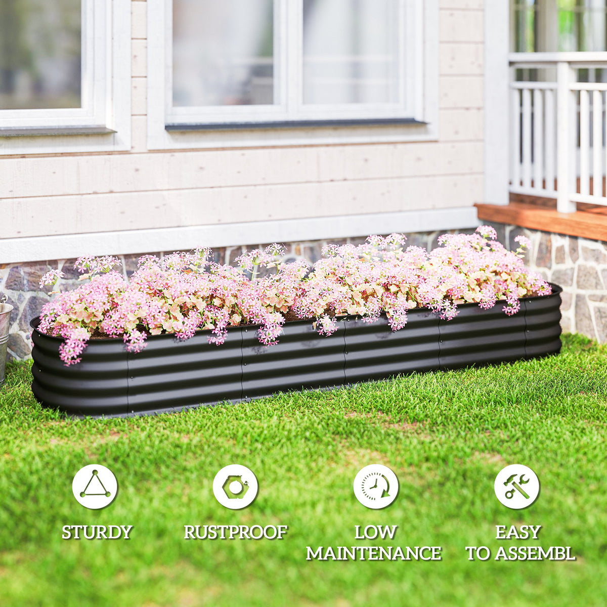 4.9 x 2 x 1ft Galvanized Raised Garden Bed Kit, Metal Planter Box with Safety Edging, Black – view 41