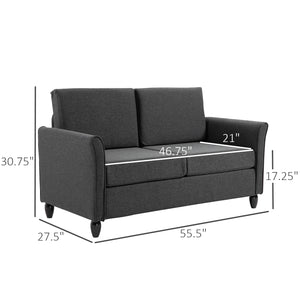 2-Seat Sofa Two-Seater Couch with Armrests and Wood Legs for Living Room, Bedroom, Dark Grey – view 2