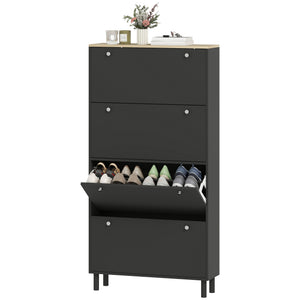 Narrow Shoe Cabinet with 4 Flip Drawers, Shoe Storage Cabinet with Adjustable Shelves, Holds 24–32 Pairs
