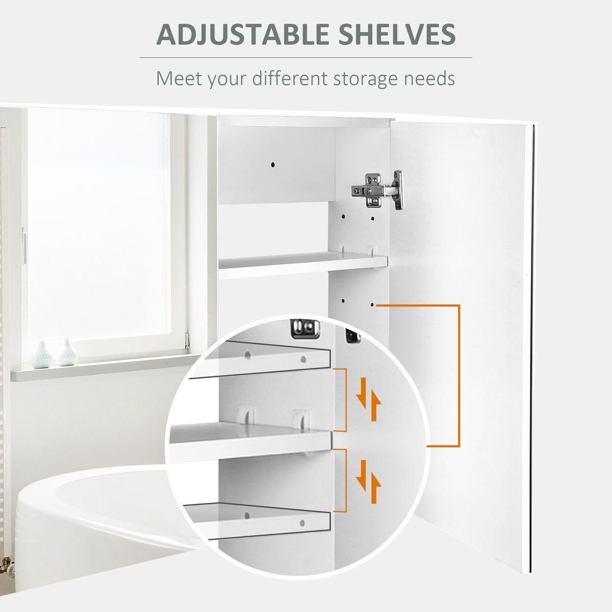 Bathroom Mirror Cabinet, Wall-Mounted Storage Organizer with Double Doors, Adjustable Shelf, White – view 4