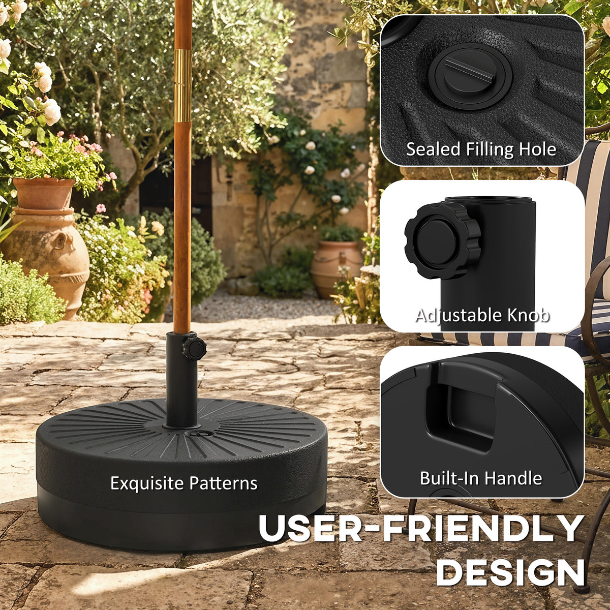 Fillable Umbrella Base, 20 inch Water Sand Filled Umbrella Stand, Fit 1.5"/1.9" Umbrella Pole