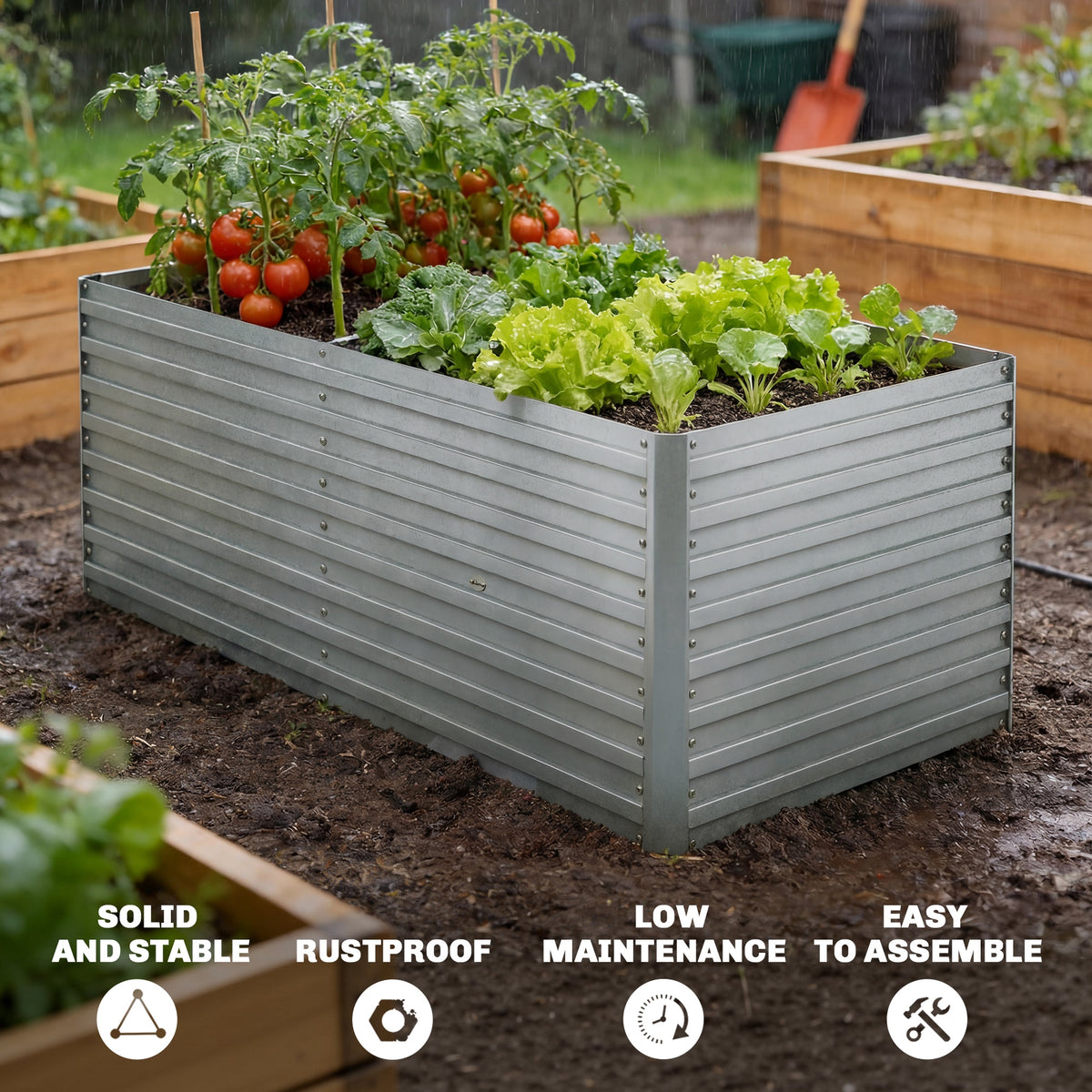 5' x 3' x 2' Raised Garden Bed, Galvanized Planter Box for Growing Flowers, Herbs and Vegetables, Black – view 39