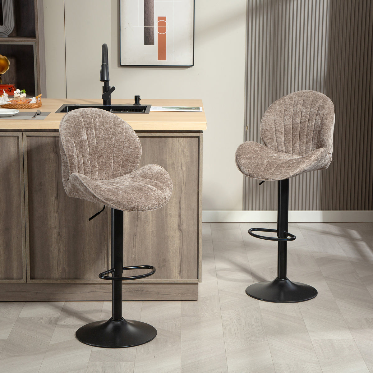 Bar Stools Set of 2, Swivel Barstools with Back, Adjustable Height and Footrest for Kitchen Island – view 14