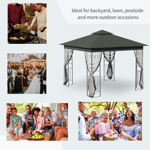 10'x10' Soft-top Steel Patio Gazebo Outdoor Sun Shelter with 2-Tier Polyester Roof, Curtain Sidewalls, Beige – view 27