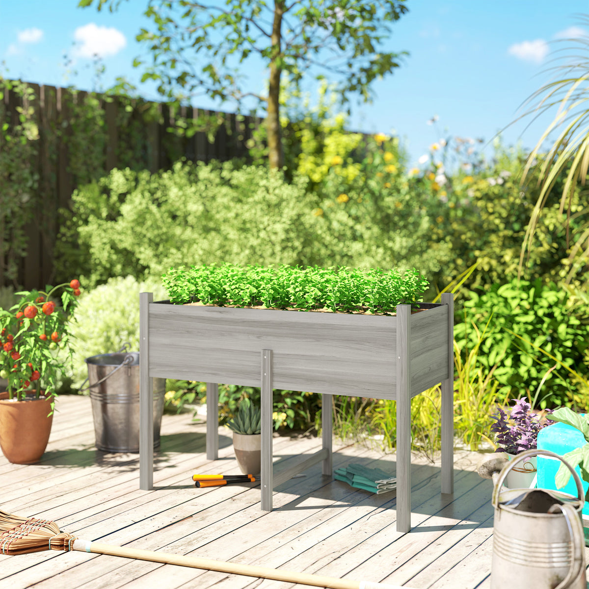 Wooden Raised Planter Box with Drain Holes for Vegetables, Flowers, Outdoor Garden Bed, 45.3x21.7x31.5inch – view 6