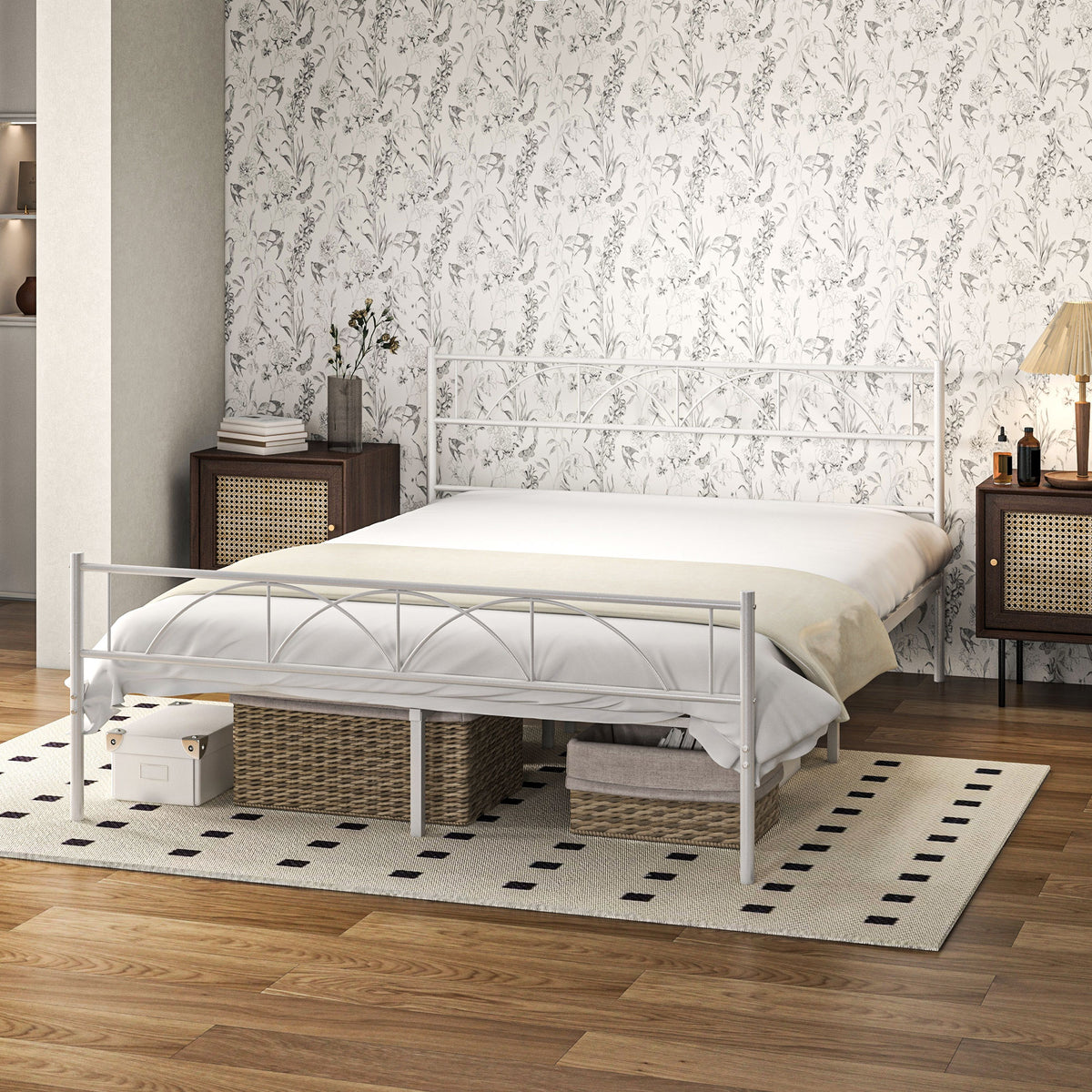 Metal Full Platform Bed Frame with Headboard, Steel Slat Support, Underbed Storage, No Box Spring Needed, Easy Assembly