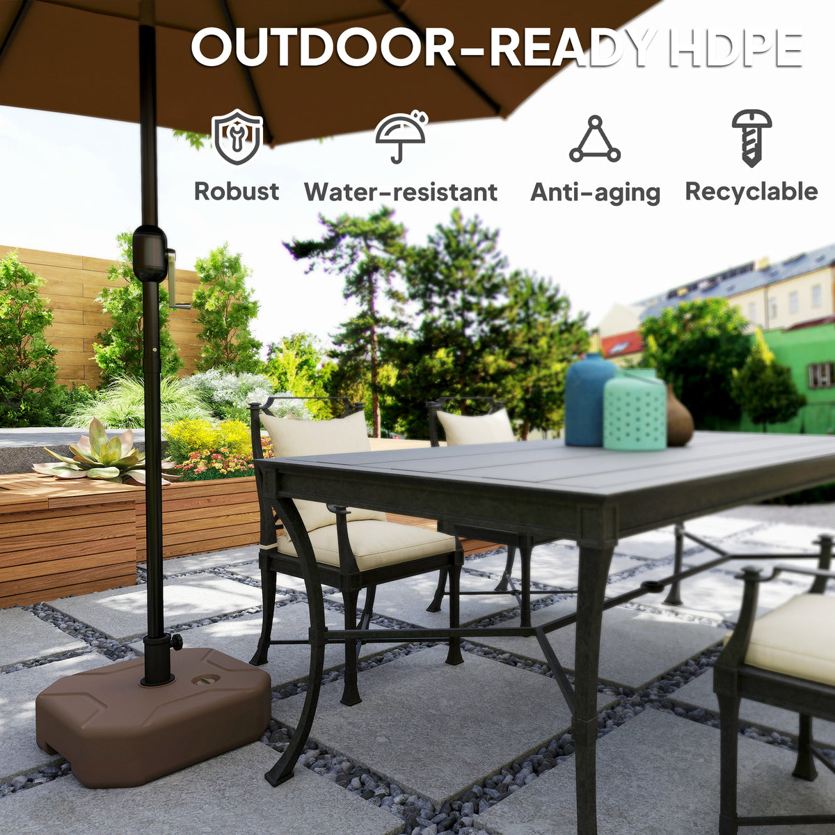 Square Patio Umbrella Base Holder, Outdoor Umbrella Stand, 17.7" L x 17.7" W x 9.8" H Brown
