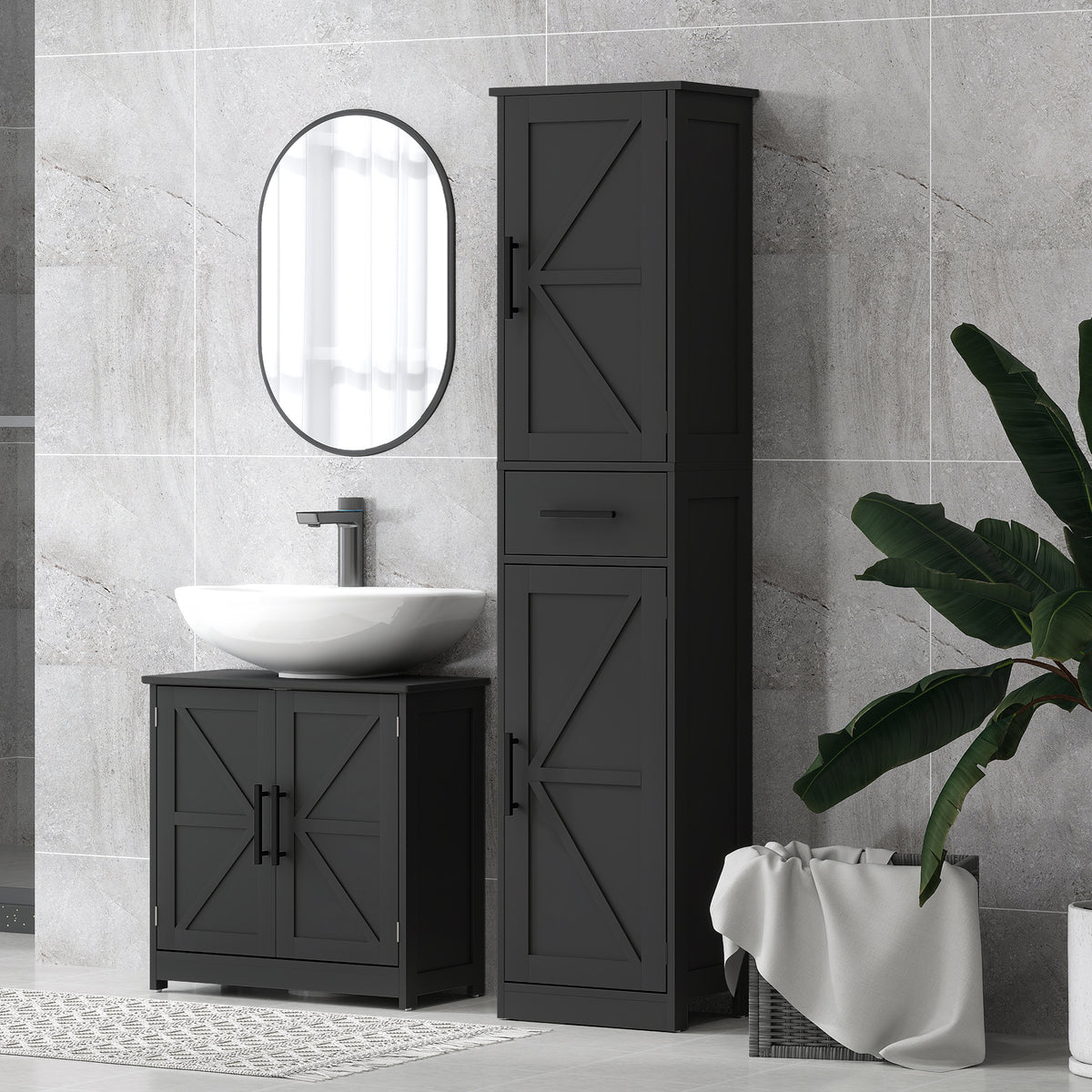 67" Tall Bathroom Cabinet, Narrow Bathroom Storage Cabinet with Drawer, Barn Doors and Adjustable Shelves – view 7