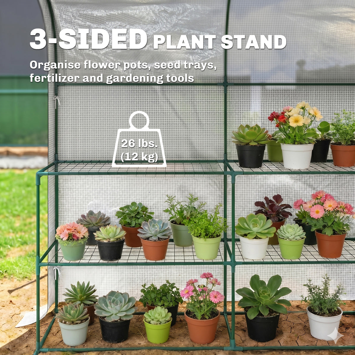Walk-in Mini Greenhouse with Shelves, Portable Outdoor Greenhouse with Roll-up Door, 123 x 187 x 189 cm – view 10