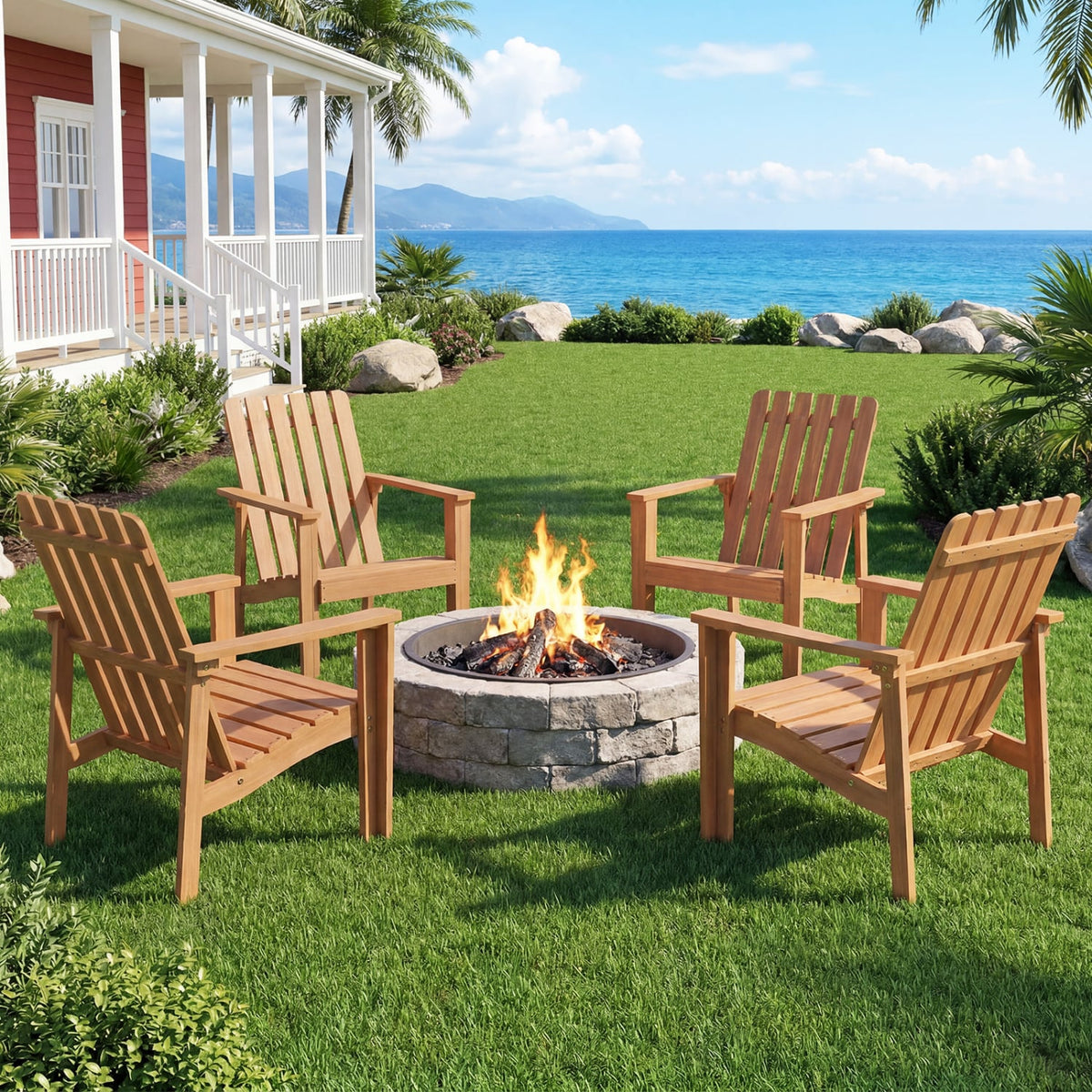 1 Pack Acacia Wood Outdoor Patio Chair with Slatted Backrest and Seat Built-in Armrest view 3