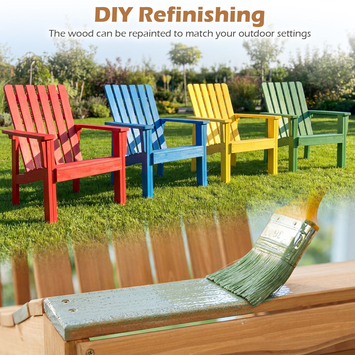 1 Pack Acacia Wood Outdoor Patio Chair with Slatted Backrest and Seat Built-in Armrest view 7