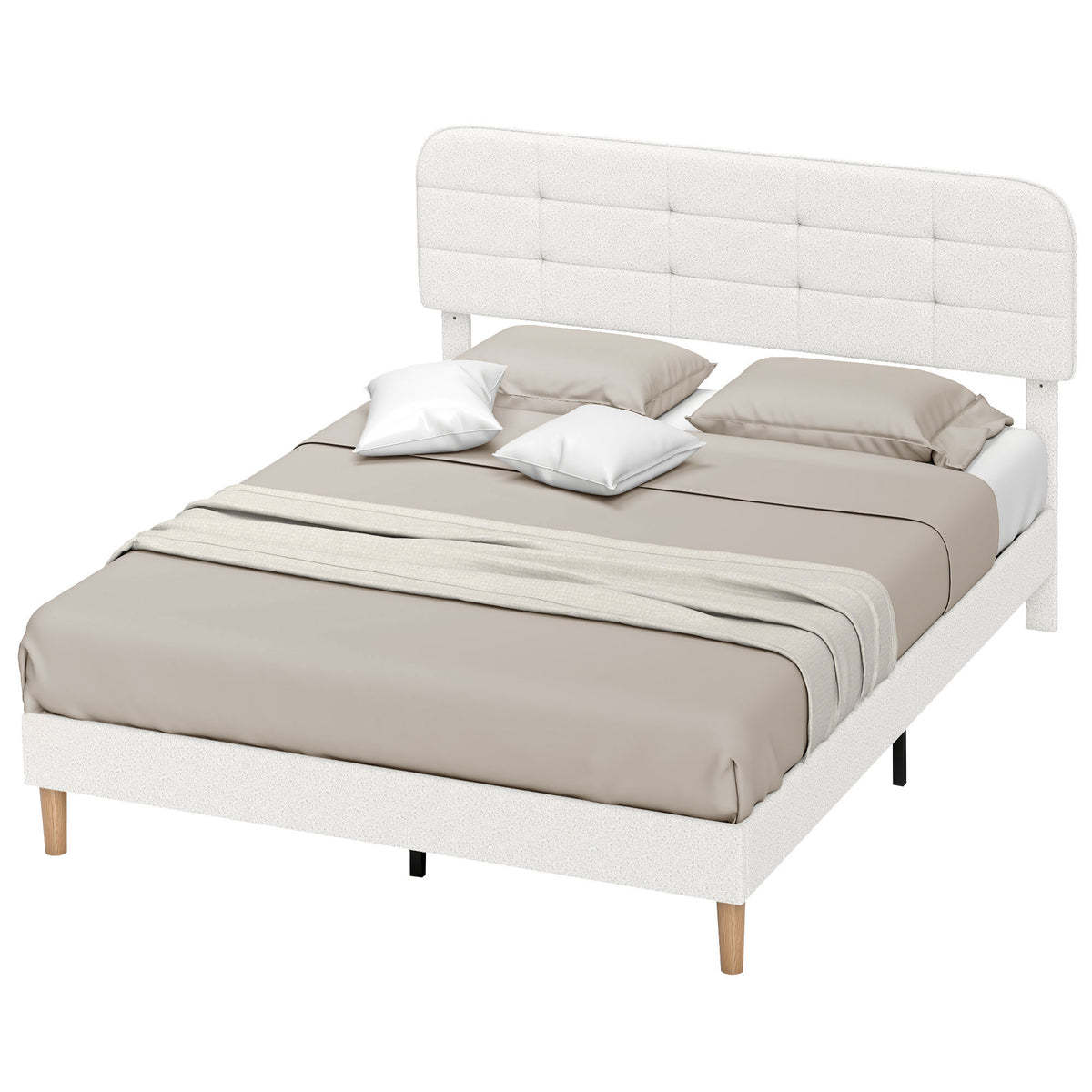 Queen Size Bed Frame with Adjustable Headboard Upholstered Platform Bed Frame with Wood Slat Support Noise