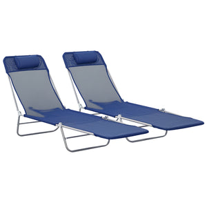 Set of 2 Folding Chaise Lounge Chairs, Outdoor Poolside Sun Tanning Chairs w/ Pillow, Reclining Backrest – view 8