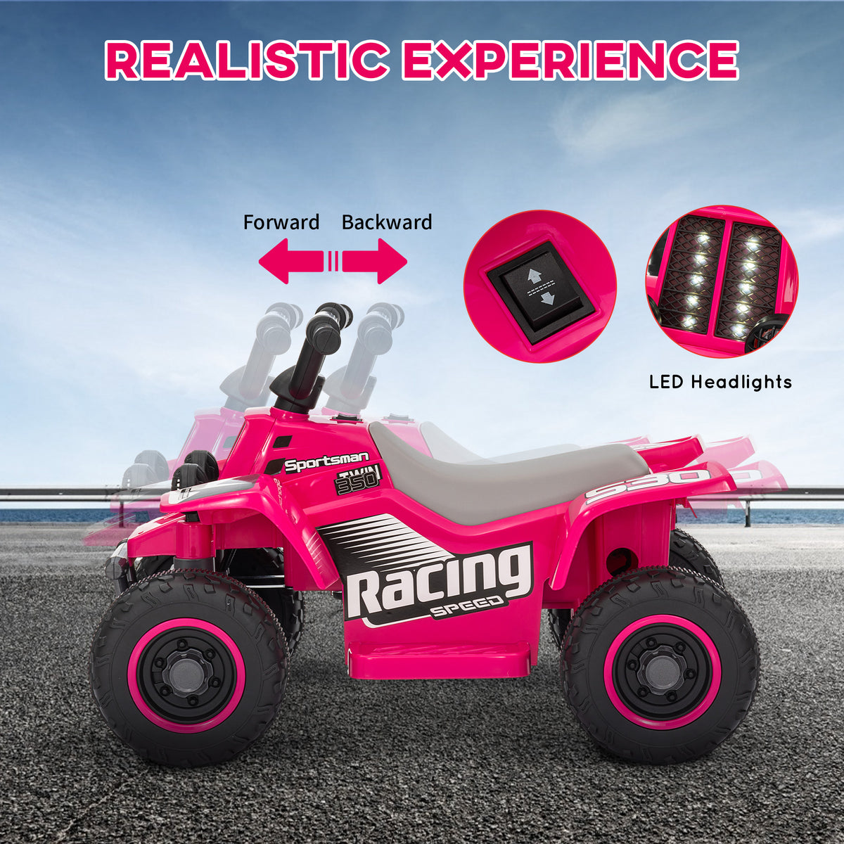 Qaba 6V Kids ATV Quad, 4 Wheeler Battery Powered Electric Ride on Car w/ Lights, Forward Backward