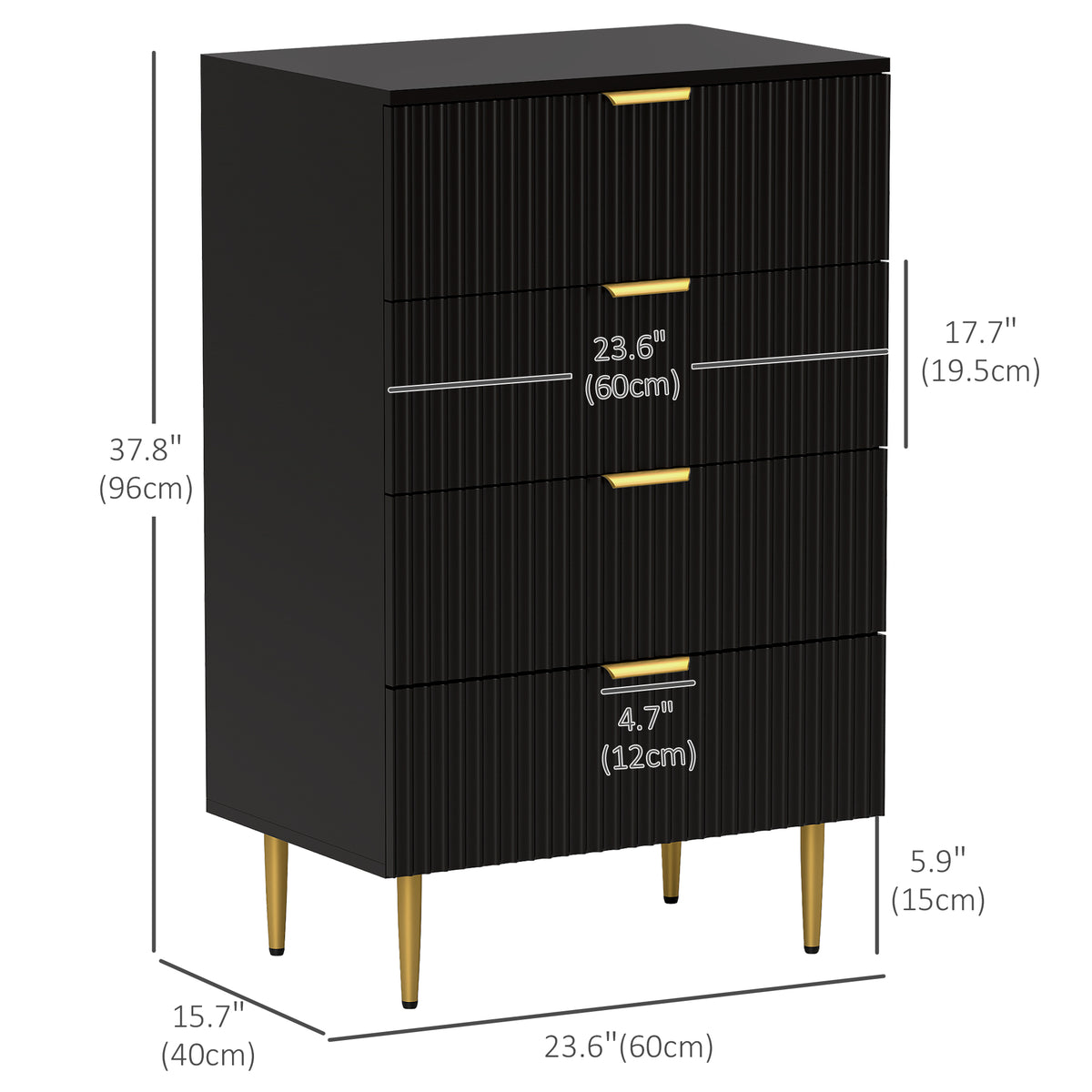 Modern Chest of Drawers 4 Drawer Dresser for Bedroom with Gold Legs and Handles, Black – view 2