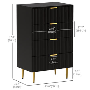 Modern Chest of Drawers 4 Drawer Dresser for Bedroom with Gold Legs and Handles, Black – view 2