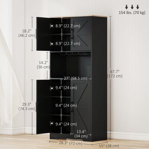 Farmhouse Kitchen Pantry, 68" Freestanding Hutch Storage Cabinet with Microwave Oven Countertop, Black – view 2