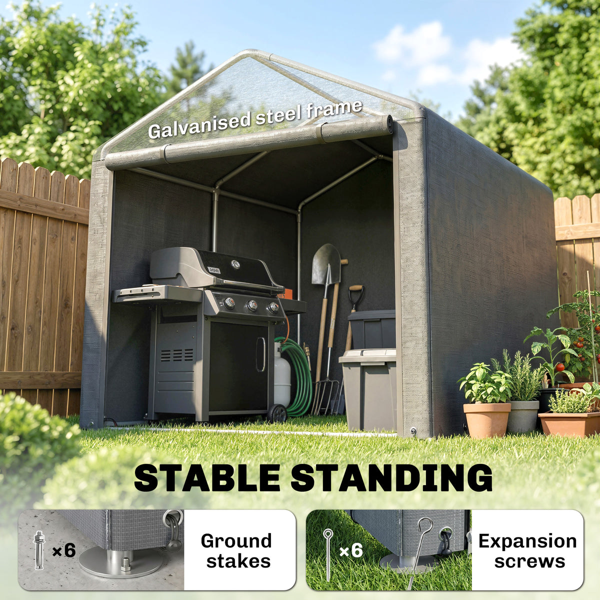 Portable Bicycle Shed with Galvanised Steel Frame and Large Door, Waterproof Outdoor Shed for Garden Tools – view 18