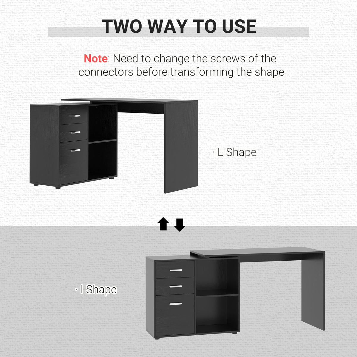 L-Shaped Corner Straight Writing Desk with Storage Shelf, Drawer – view 3