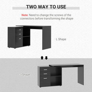 L-Shaped Corner Straight Writing Desk with Storage Shelf, Drawer – view 3