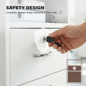 24" Vertical Filing Cabinet with Lockable Drawer, Mobile File Cabinet with 2 Keys, Wheels for Home Office, White