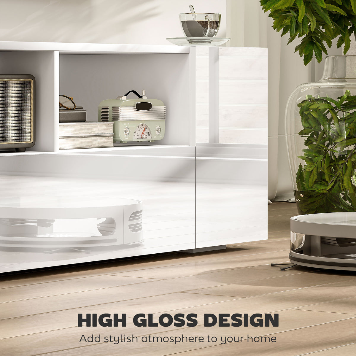 TV Stand for TVs up to 60", TV Unit with LED Lights, Storage Shelves and Cupboards, 53.9" x 13.8" x 16.5" – view 10