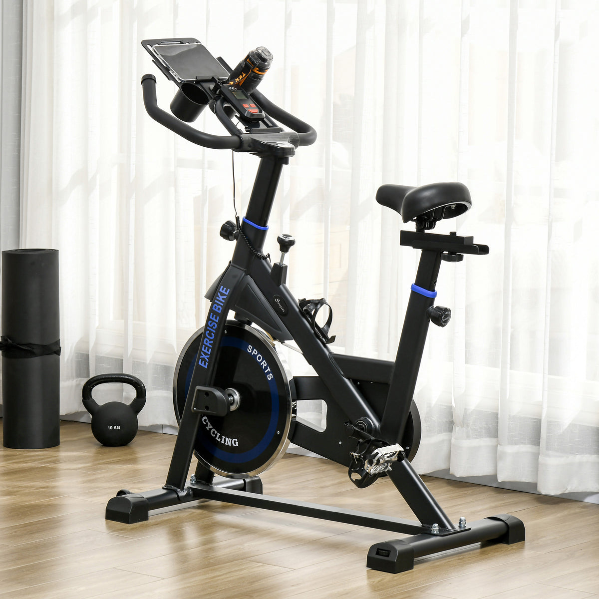 Soozier Adjustable Upright Stationary Exercise Bike with LCD Display, Suitbale for Beginer and Home Gym, Indoor Cycling Bike with Adjustable Resistance, White
