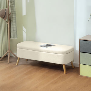 47 Inches Storage Ottoman Bench, End of Bed Bench, Upholstered Teddy Fleece Storage Chest for Living Room, Beige